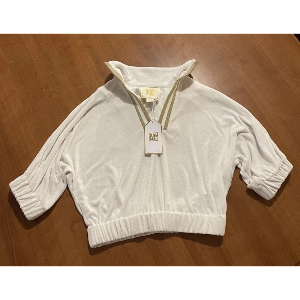 Emily McCarthy Women’s White Gold Terry Cloth Poppy Crop Top XS Preppy Coastal - Picture 2 of 10